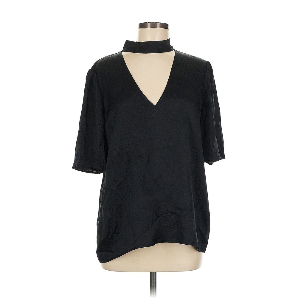 Paige Black Silk Top Medium Short Sleeve V Neck Cut‎ Out Choker Tunic